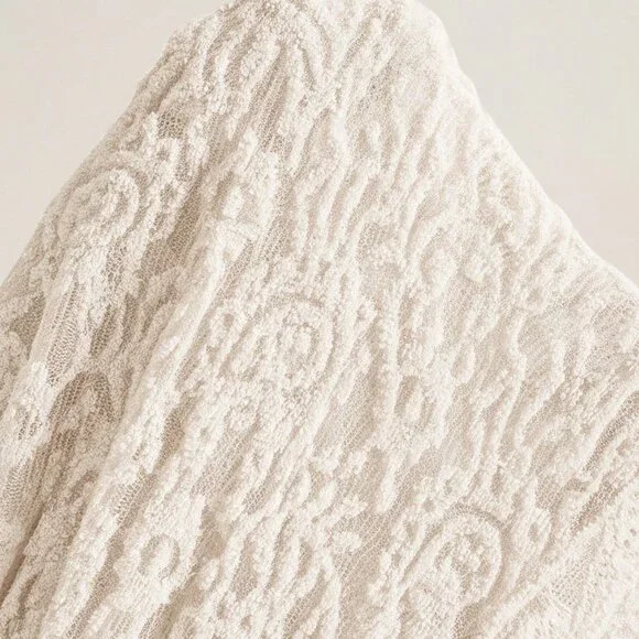 White Casual Women's Boho Knit Lace Off Shoulder Flare Sleeve Fitted Top - Picture 9 of 9